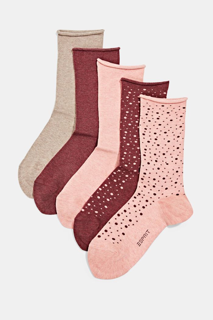 Pakke med 5 par sokker med rullekant, ROSE/RED, detail image number 0