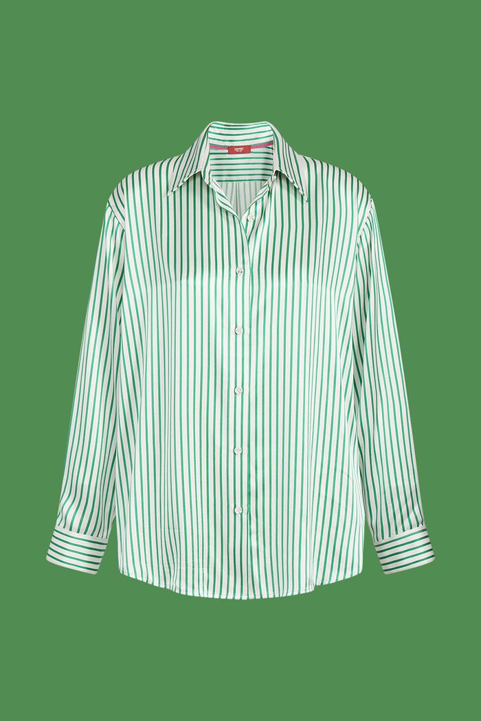 Stribet skjorte i charmeuse-silke, GREEN, detail image number 5