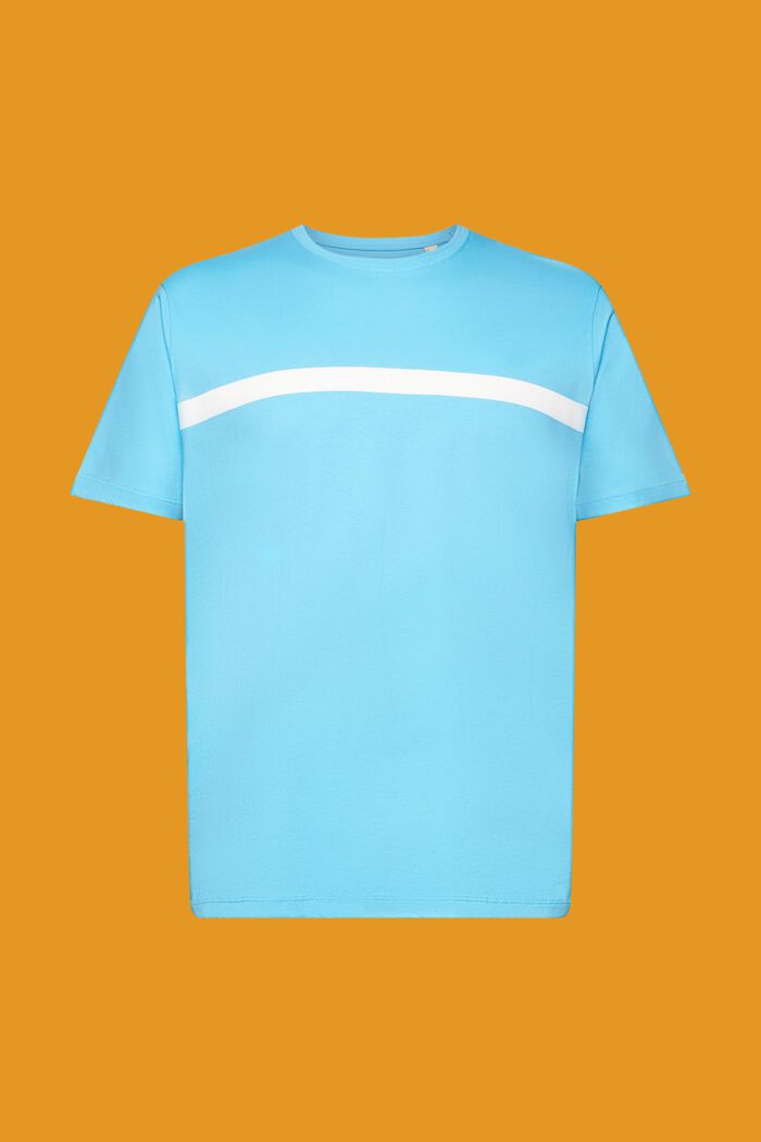 Bomulds-T-shirt med kontraststribe, TURQUOISE, detail image number 5