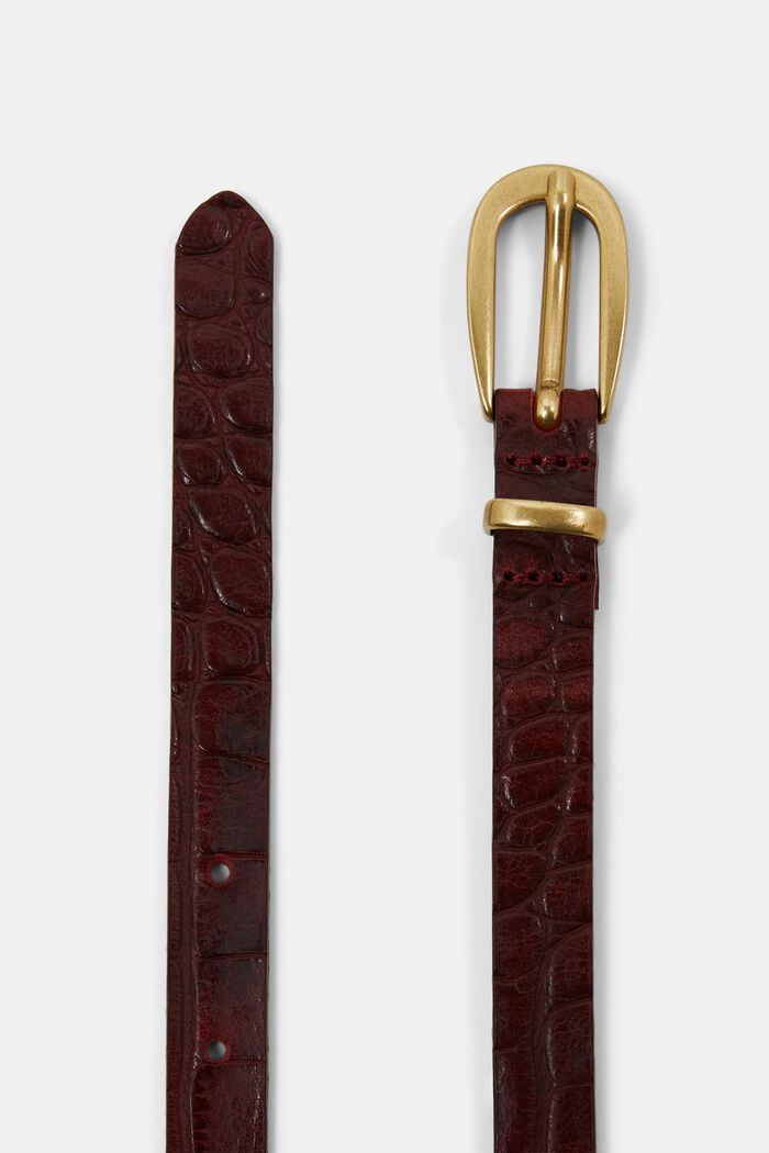 Smalt læderbælte, BORDEAUX RED, detail image number 1