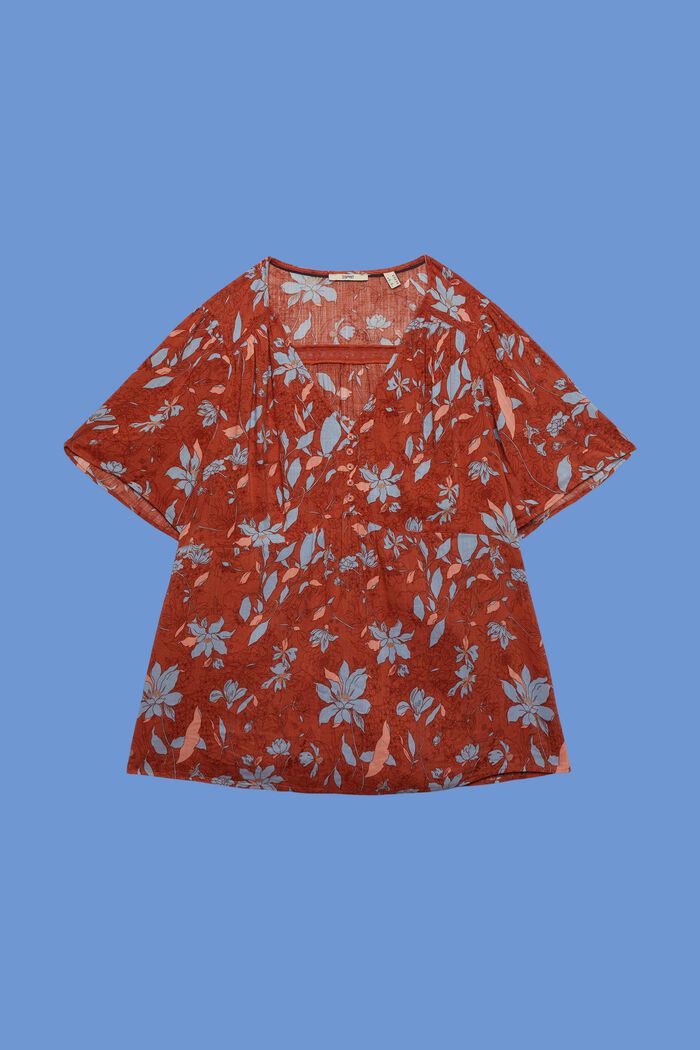 CURVY mønstret bluse med korte ærmer, bomuldsmiks, CORAL ORANGE, detail image number 5