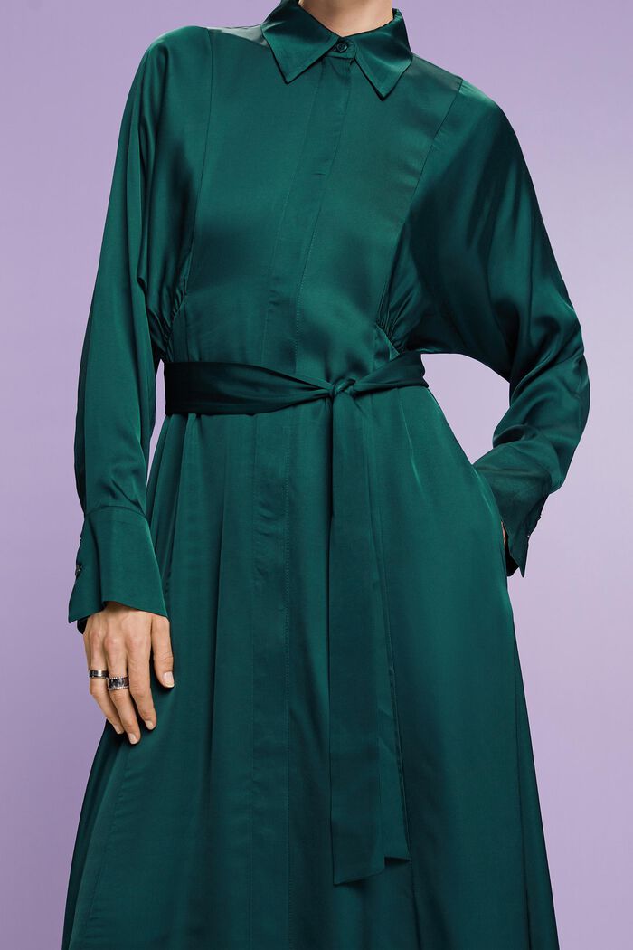 Satin kjole med bælte, EMERALD GREEN, detail image number 1