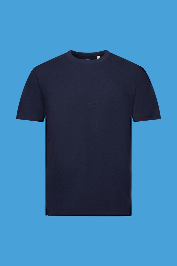 T-shirt med rund hals, hør-/bomuldsmiks, NAVY, detail image number 6