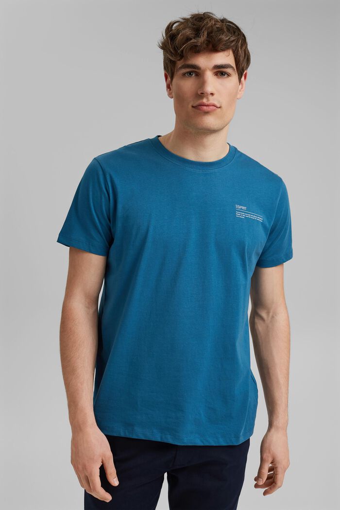 T-shirt i jersey med print, 100% økologisk bomuld, PETROL BLUE, detail image number 0