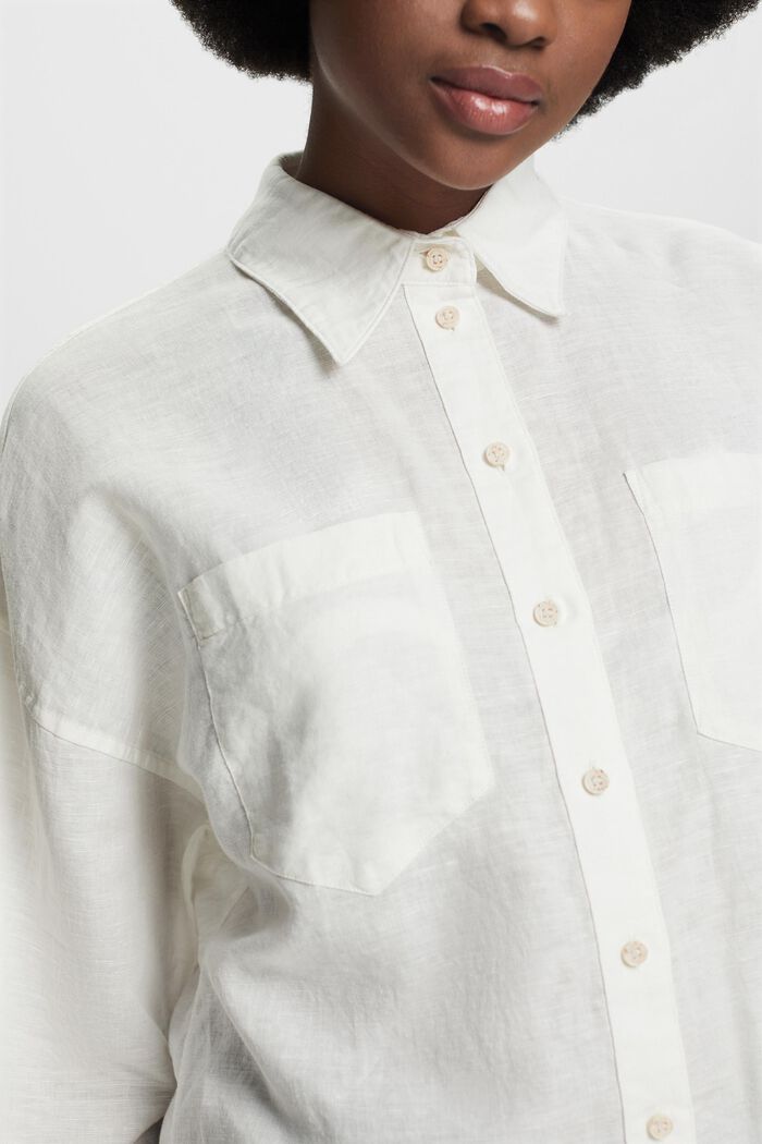 Skjortebluse i bomuld og hør, OFF WHITE, detail image number 3
