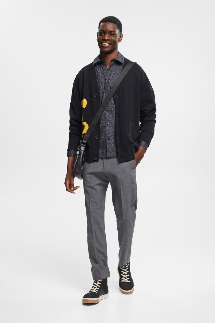 Mønstret slim fit-skjorte i bomuld, BLACK, detail image number 1