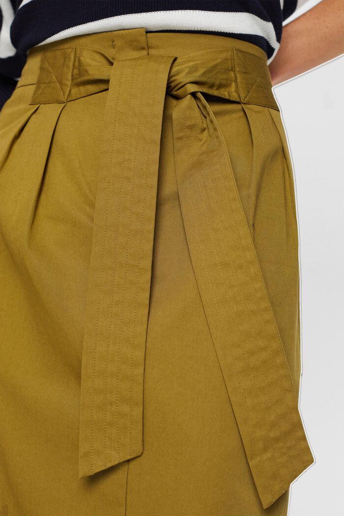 Knælang nederdel med bælte, 100% bomuld, OLIVE, detail image number 2