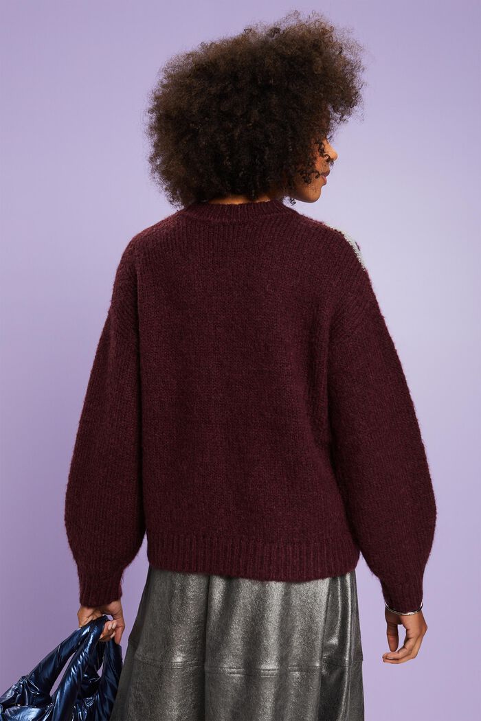 Sweater i metallic jacquard-strik, BORDEAUX RED, detail image number 3