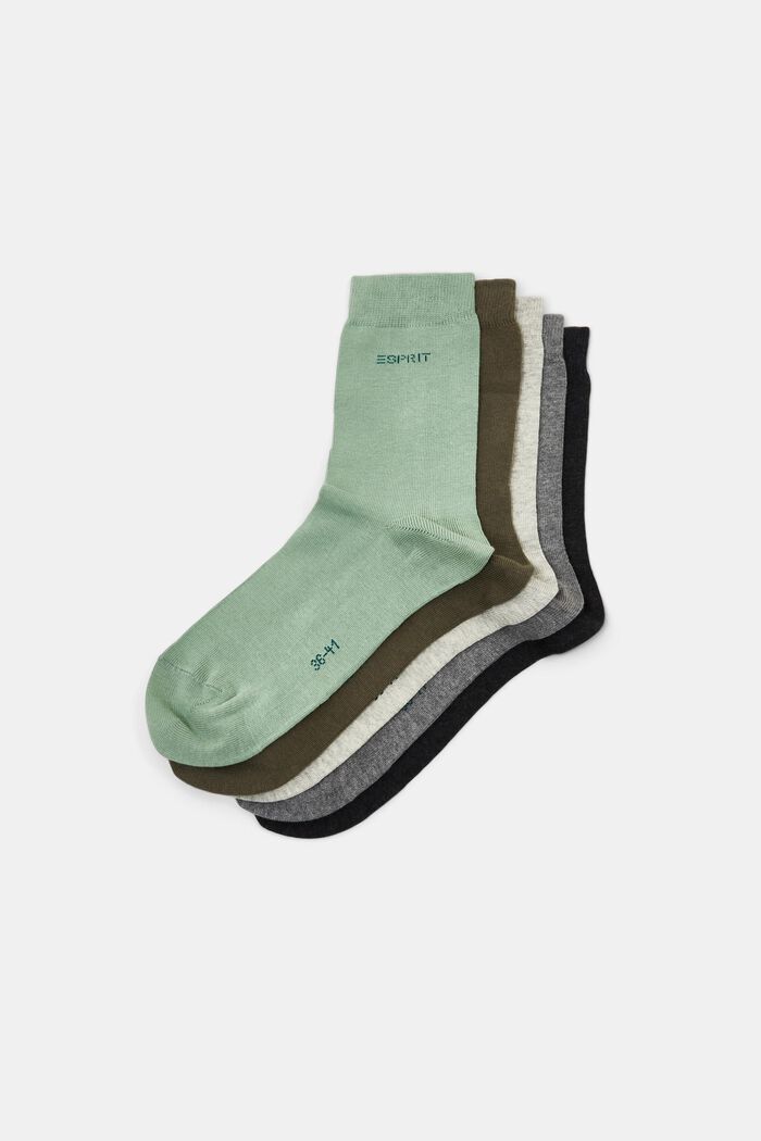 Pakke med 5 par sokker, økologisk bomuld, GREEN COLORWAY, detail image number 1