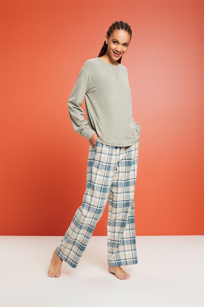 Ternede pyjamasbukser i flonel, TEAL BLUE, detail image number 1