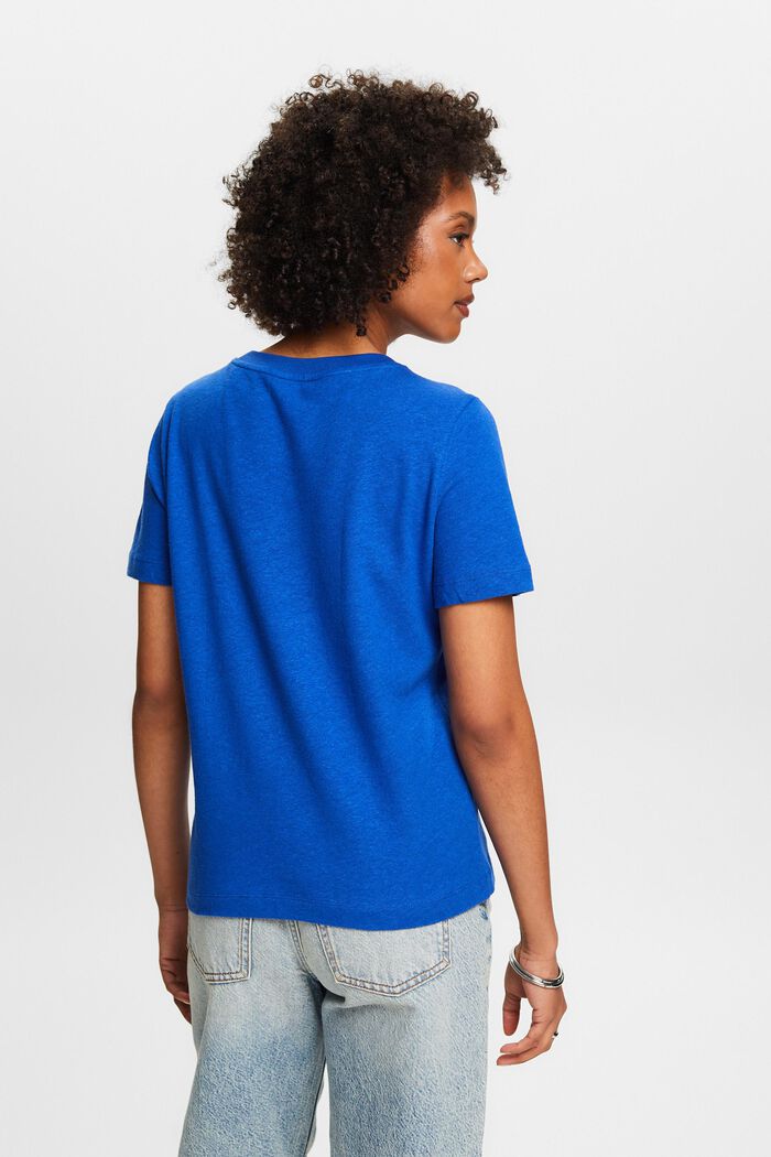 T-shirt i bomuld og hør, BRIGHT BLUE, detail image number 2