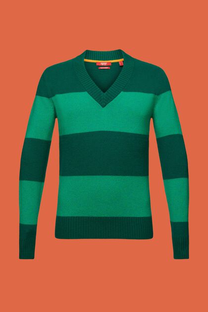 Sweater i kashmir med V-hals og rugby-striber