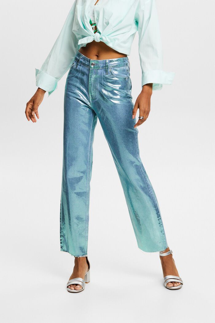 Højtaljede metallic retro-jeans med lige ben, DENIM/PISTACHIO GREEN, detail image number 0