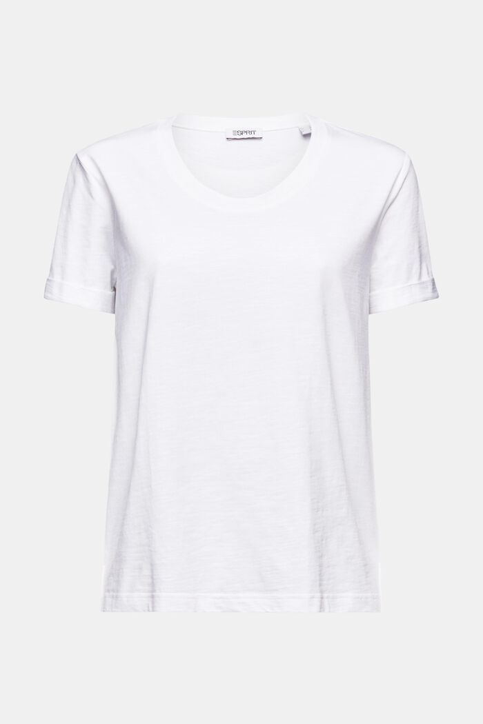 Slub-T-shirt med dyb, rund halsudskæring, WHITE, detail image number 5