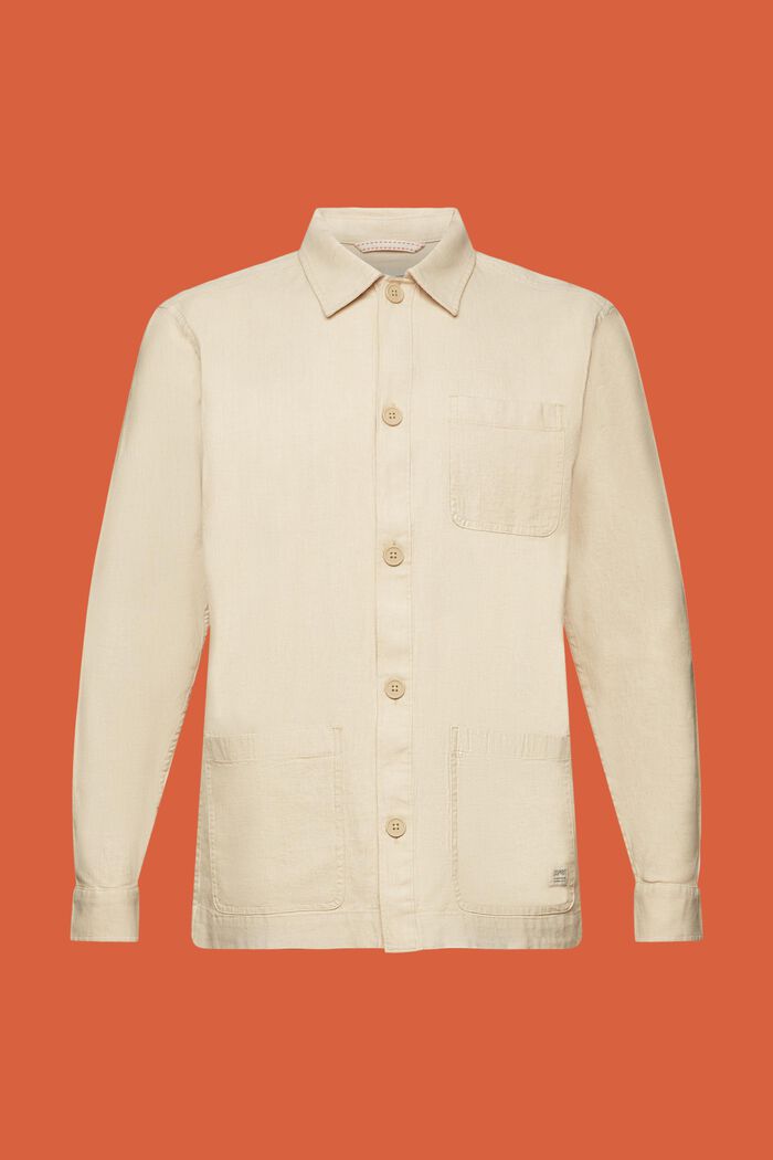 Skjorte med sildebensmønster, hørmiks, SAND, detail image number 5