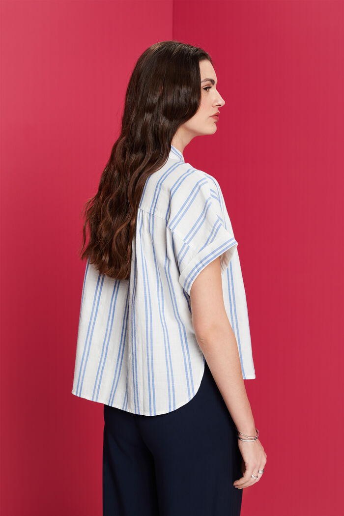 Stribet bluse med korte ærmer, 100 % bomuld, OFF WHITE, detail image number 3
