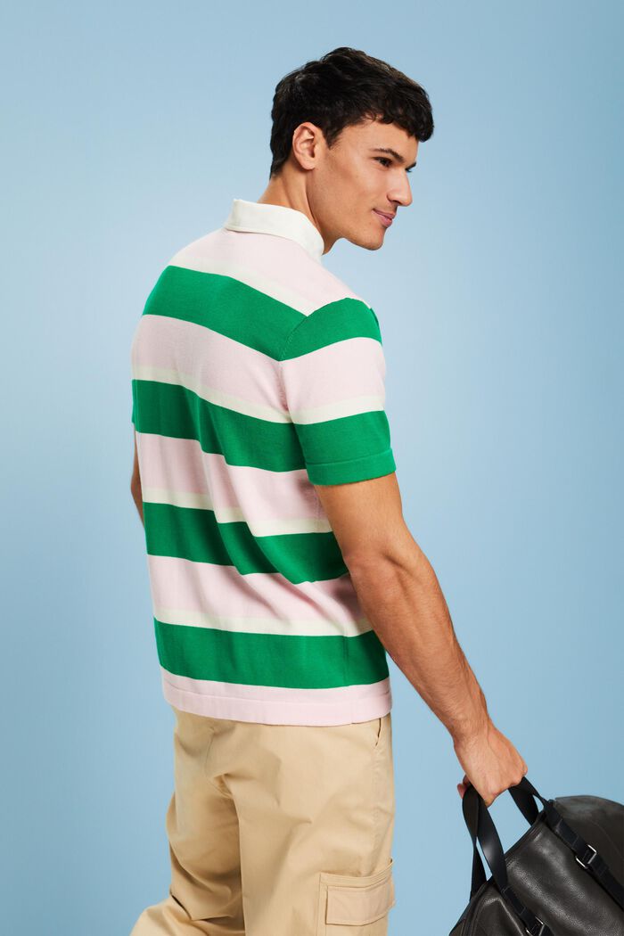 Stribet polo-T-shirt i bomuld med logo, GREEN, detail image number 2