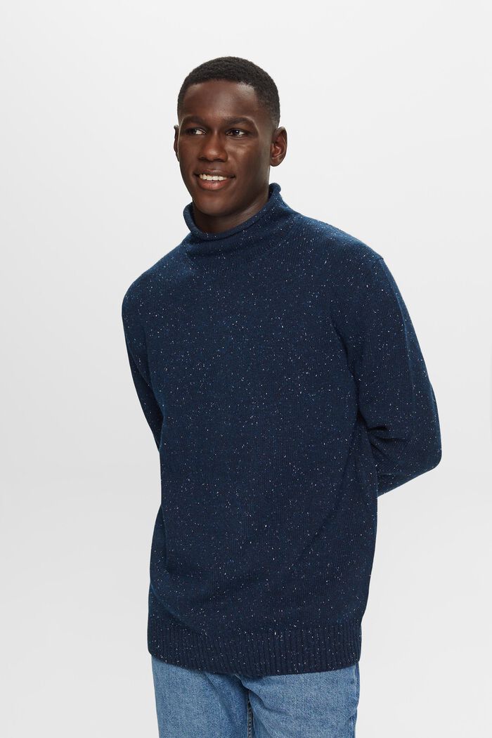 Sweater i uldmiks med høj hals, PETROL BLUE, detail image number 2