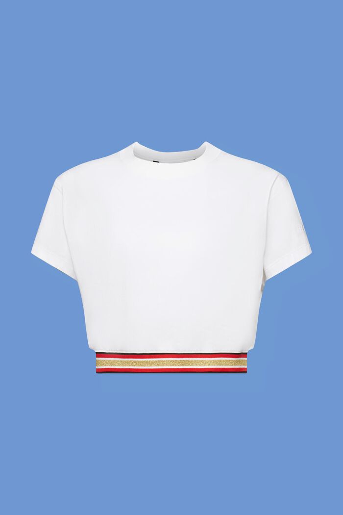 Cropped T-shirt med glimmerstriber, WHITE, detail image number 5