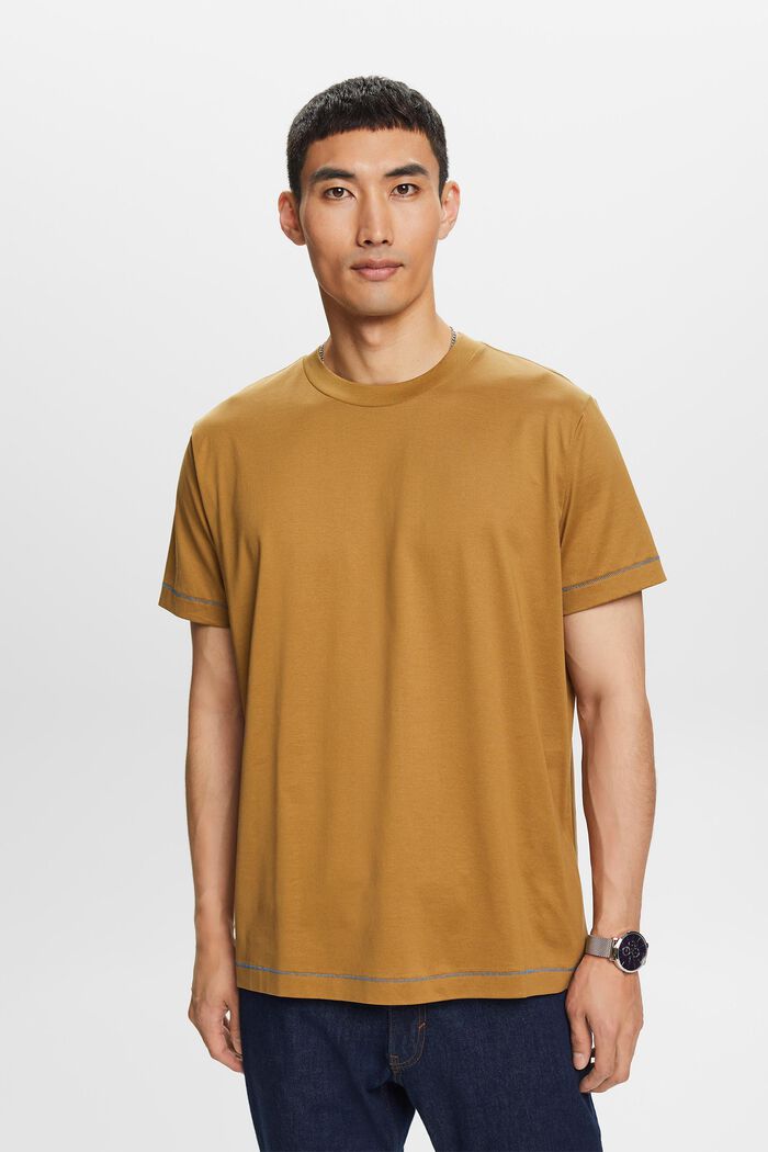 Jersey-T-shirt med rund hals, 100 % bomuld, TOFFEE, detail image number 1