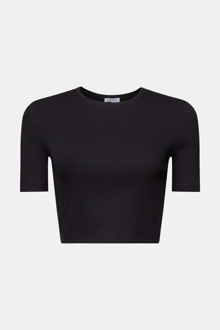 Cropped, ribbet T-shirt i bomuld, BLACK, detail image number 6