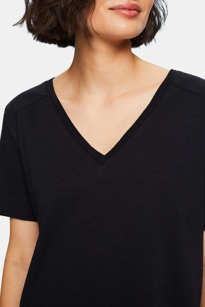 Jersey-T-shirt med V-hals, BLACK, detail image number 2