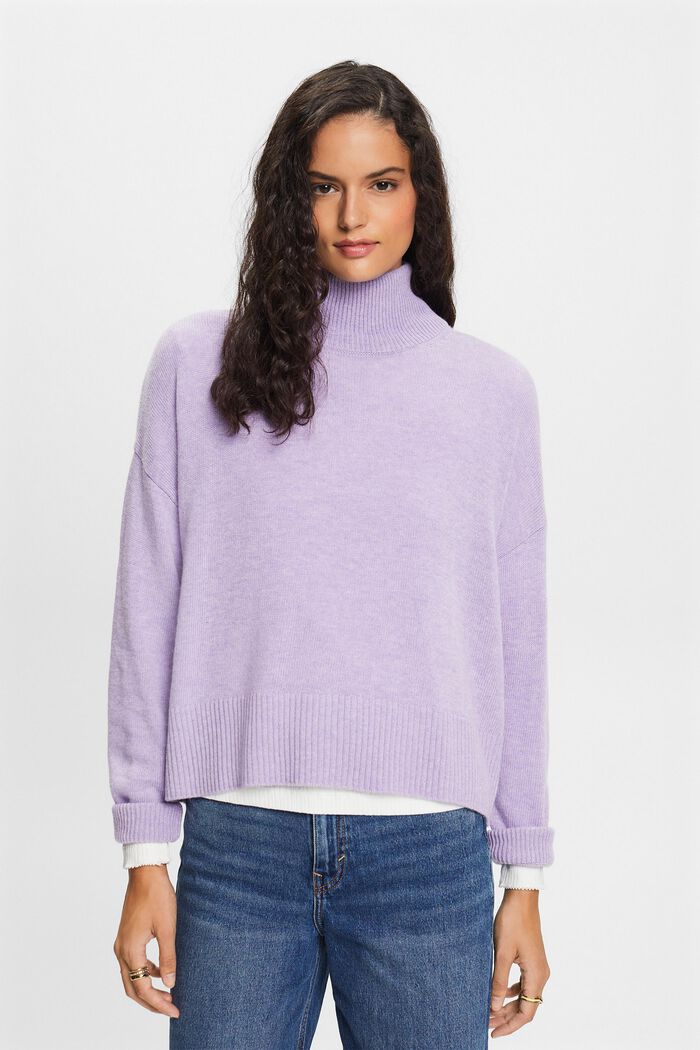 Sweater i uldmiks med høj hals, LAVENDER, detail image number 0