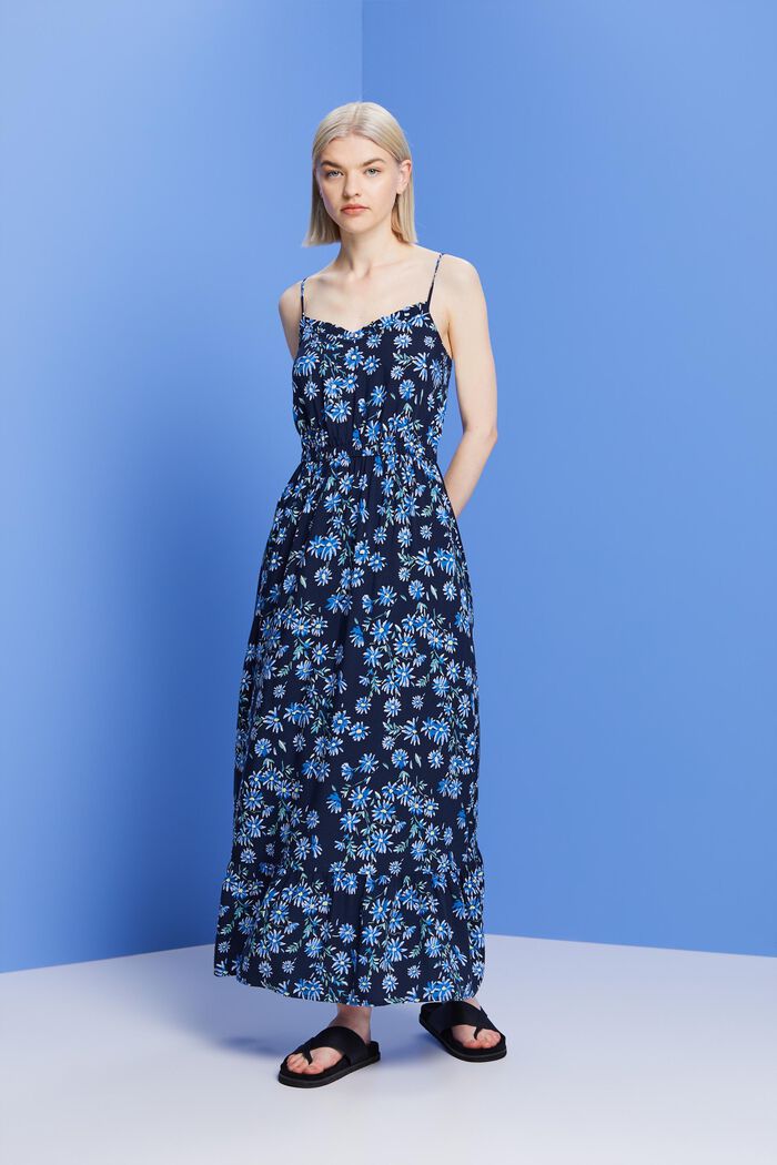 Mønstret, lang kjole, LENZING™ ECOVERO™, NAVY, detail image number 0