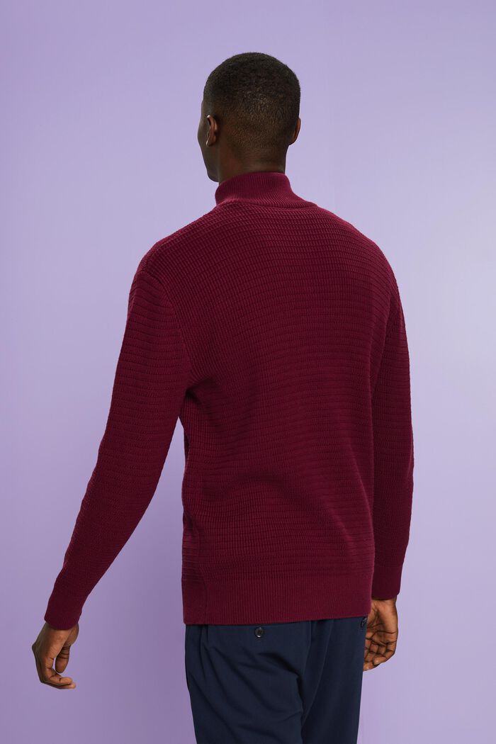 Tekstureret, strikket troyer-pullover i bomuld, GARNET RED, detail image number 2
