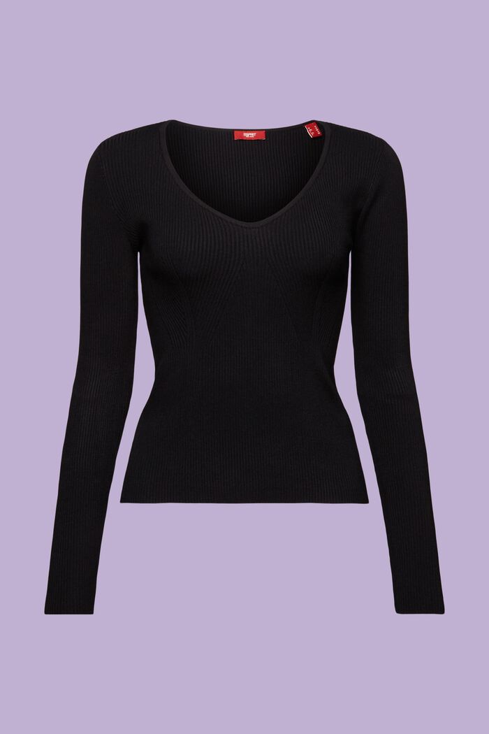 Sweater i ribstrik med V-hals, BLACK, detail image number 7