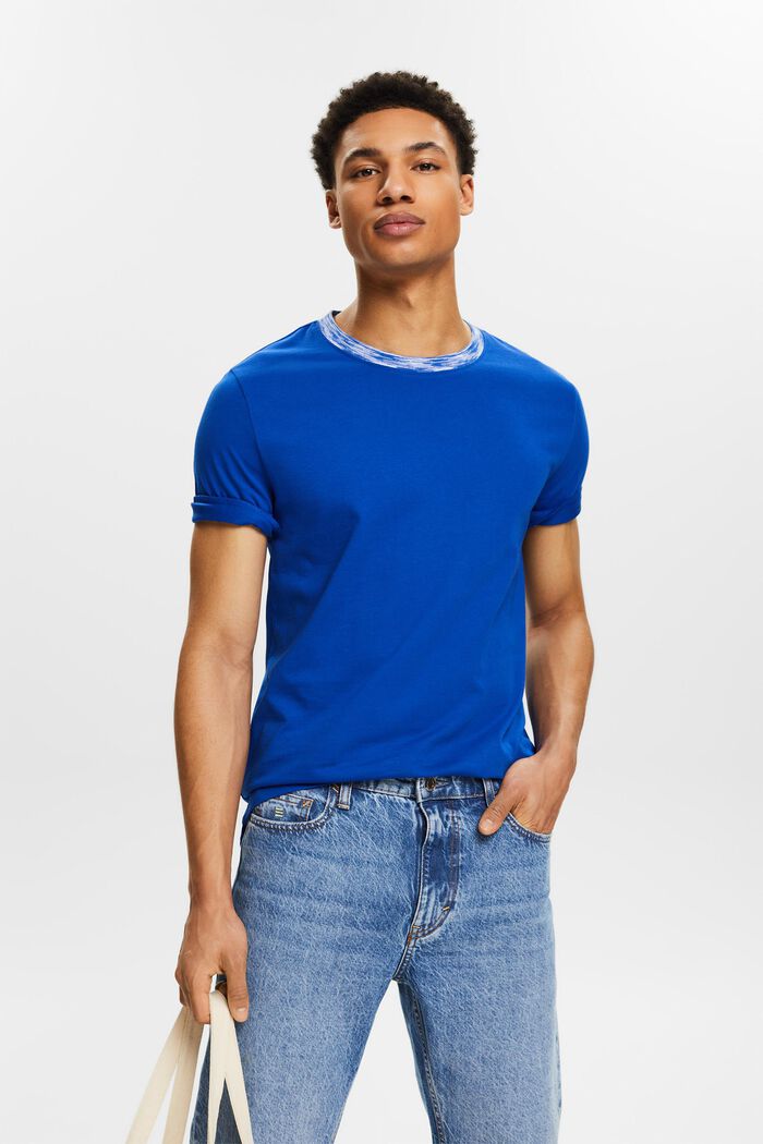 T-shirt med space dye-krave, BRIGHT BLUE, detail image number 0