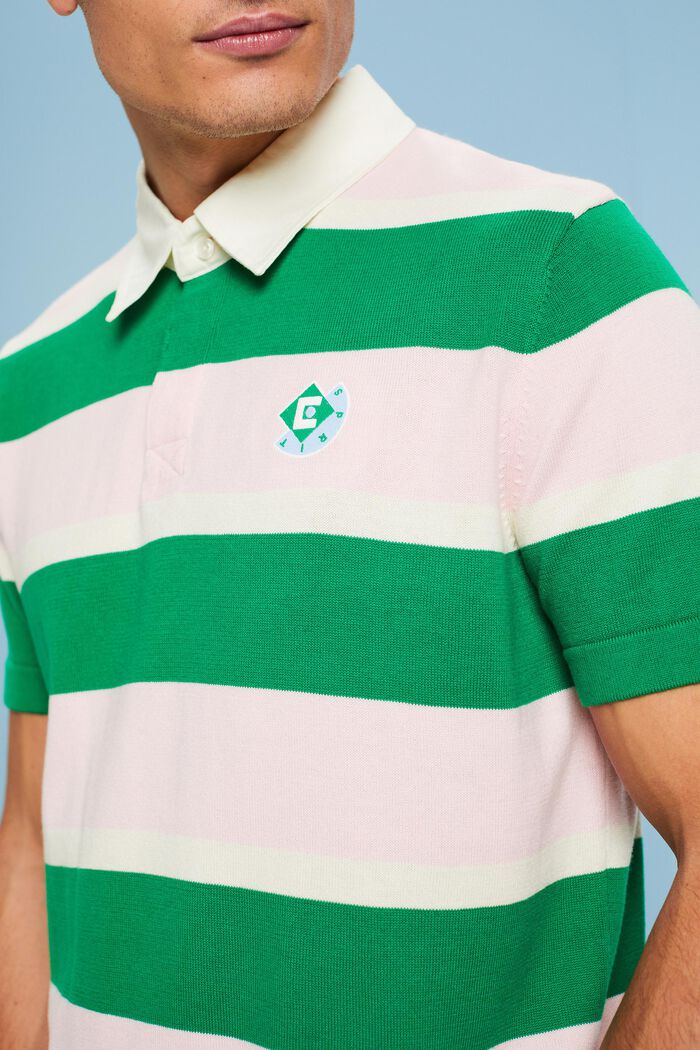 Stribet polo-T-shirt i bomuld med logo, GREEN, detail image number 3