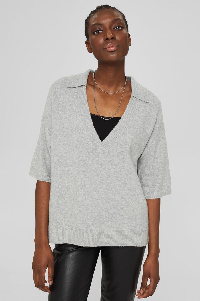 Med uld: kortærmet pullover med skjortekrave