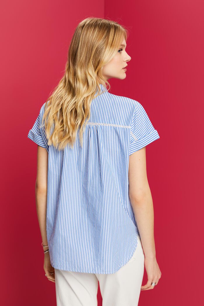 Stribet bluse med korte ærmer, 100 % bomuld, BRIGHT BLUE, detail image number 3