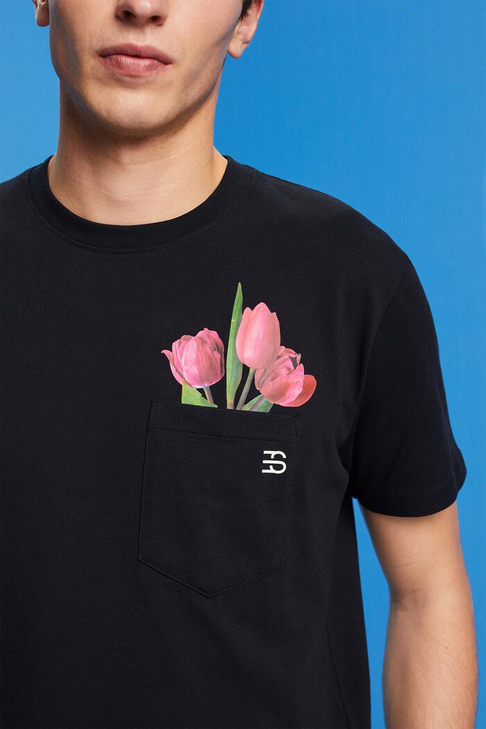 Jersey-T-shirt med print, 100 % bomuld, BLACK, detail image number 2
