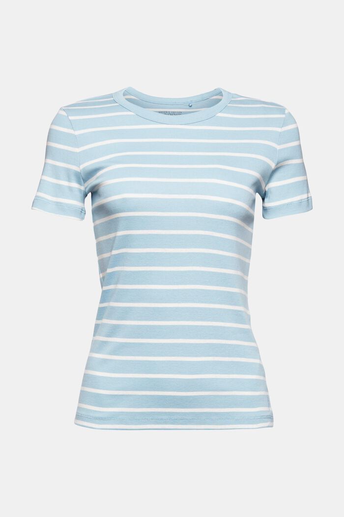 T-shirt med striber, 100% økologisk bomuld, GREY BLUE, overview