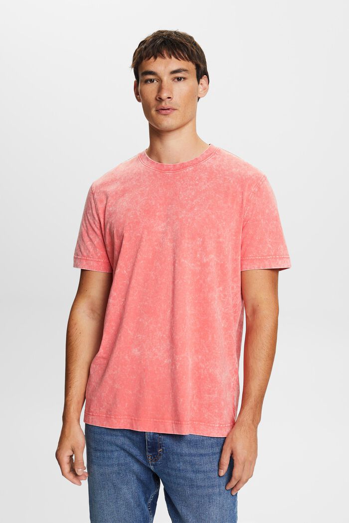Stenvasket T-shirt, 100 % bomuld, CORAL RED, detail image number 1