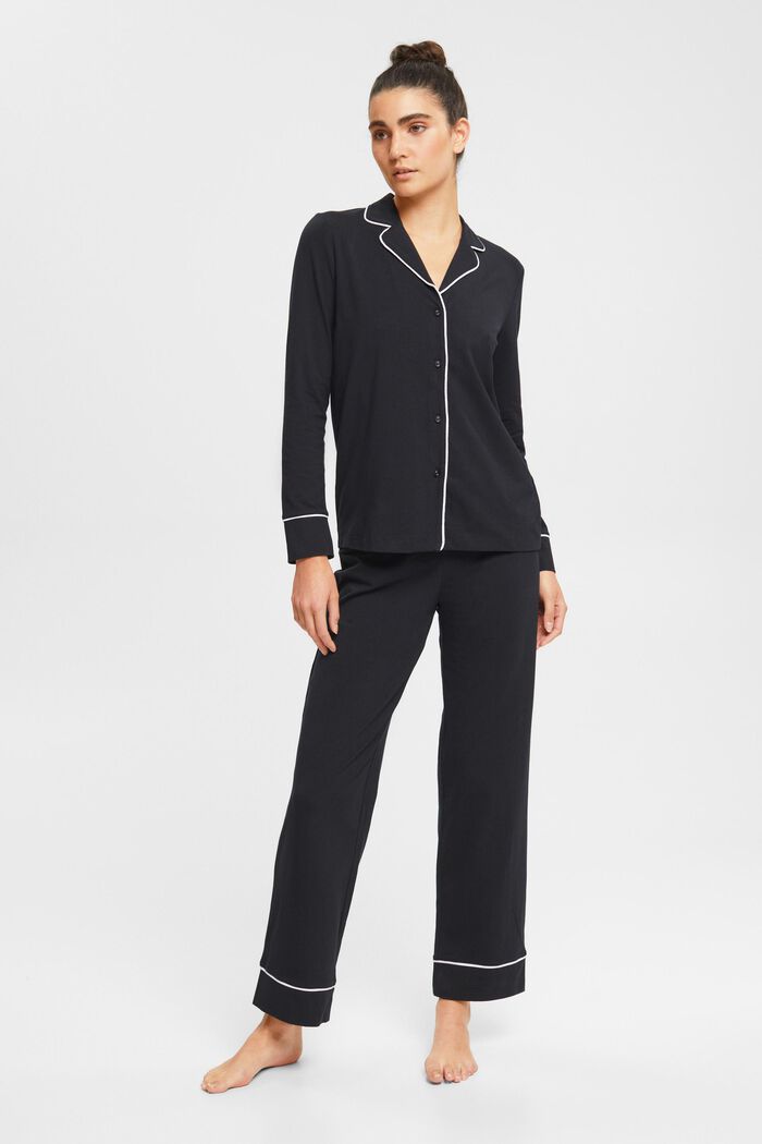 Lang pyjamas af jersey, BLACK, detail image number 0