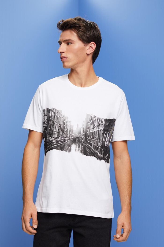 T-shirt med rund hals og print, 100 % bomuld, WHITE, detail image number 0