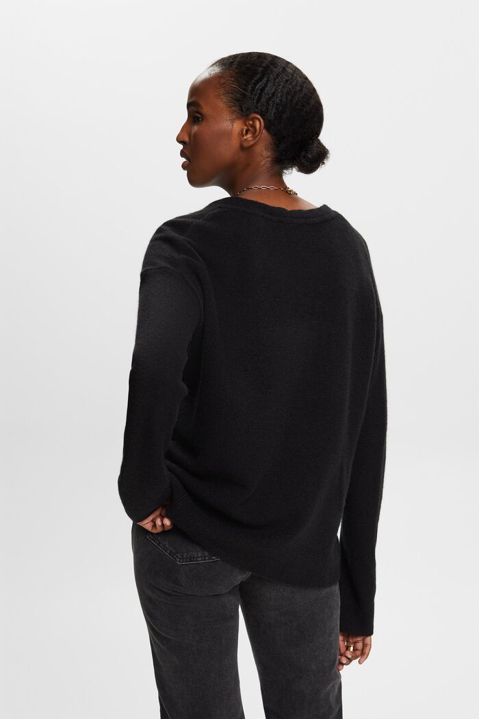 Sweater i uldmiks med V-hals, BLACK, detail image number 3