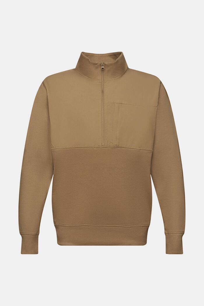 Sweatshirt i materialemiks med halv lynlås, BARK, detail image number 6