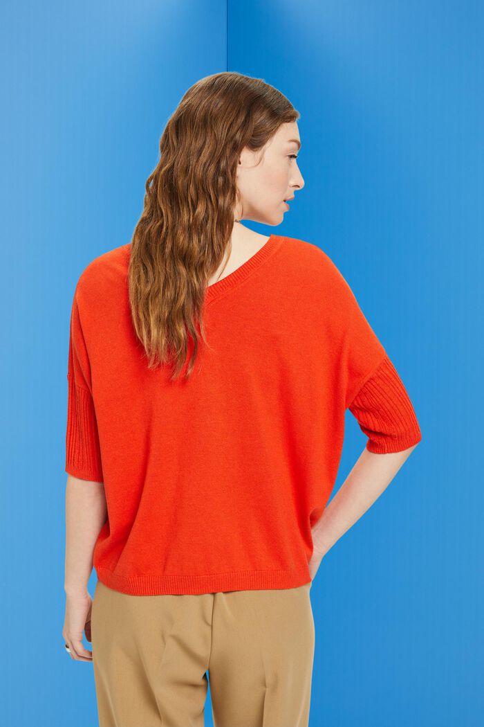 Kortærmet striksweater med hør, ORANGE RED, detail image number 3