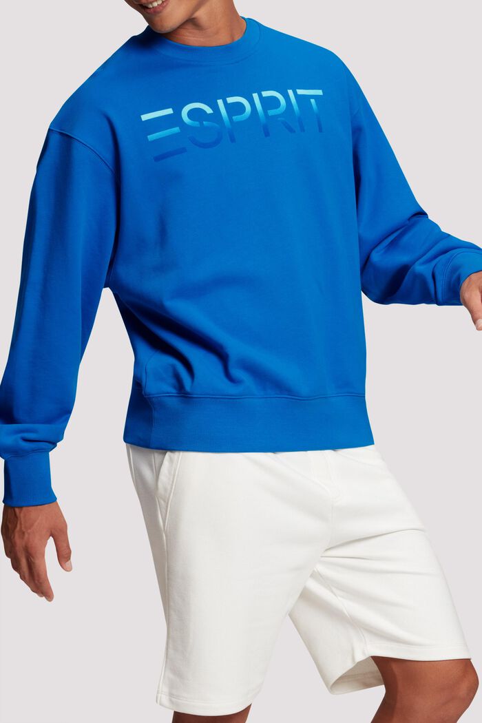 Sweatshirt med påsat logo som flockprint, BRIGHT BLUE, detail image number 0