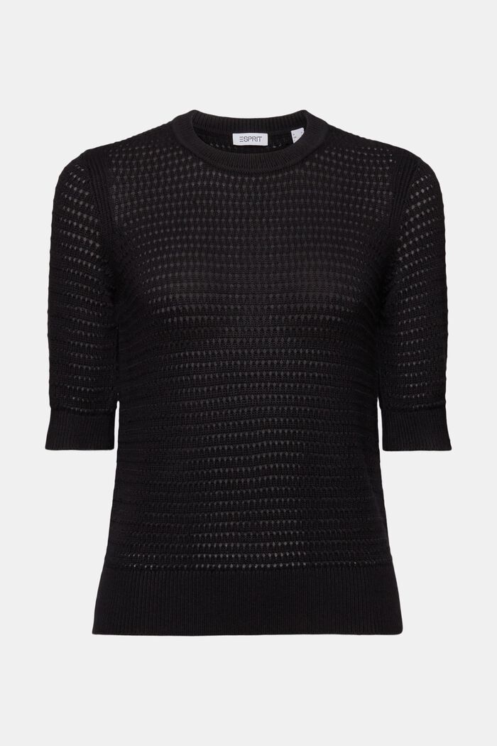 Kortærmet sweater i mesh, BLACK, detail image number 6