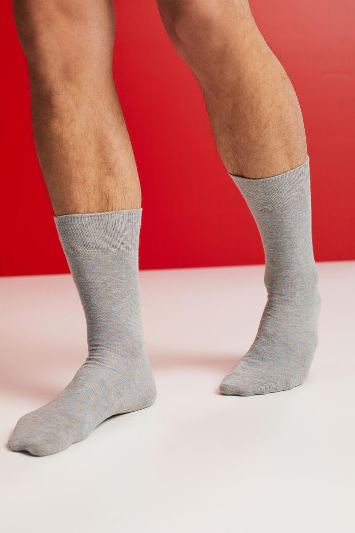 Pakke med 2 par sokker med prikket mønster, økologisk bomuld, GREY/BLUE, detail image number 1