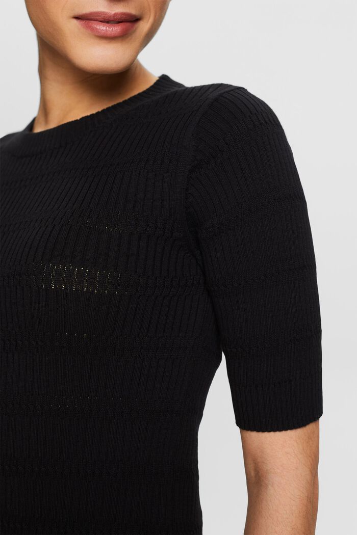 Strikket sweater med korte ærmer, BLACK, detail image number 2