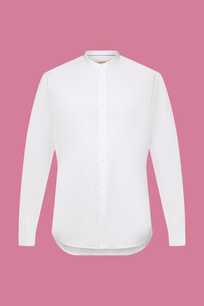 Tekstureret slim fit-skjorte med båndkrave, WHITE, detail image number 6