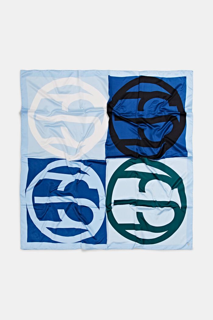 Tørklæde i satinlook med monogram, GREY BLUE, detail image number 2