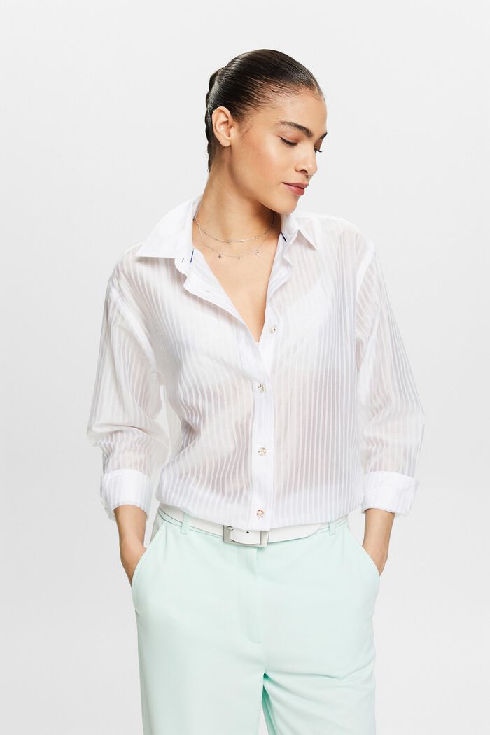 Gennemsigtig button down-skjorte med striber, WHITE, detail image number 0