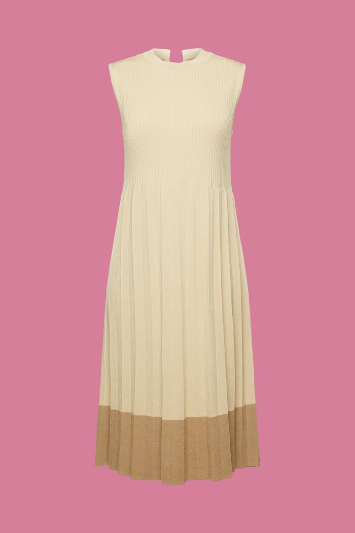 Plisseret og ærmeløs maxi-kjole med rund hals, LIGHT BEIGE, detail image number 6